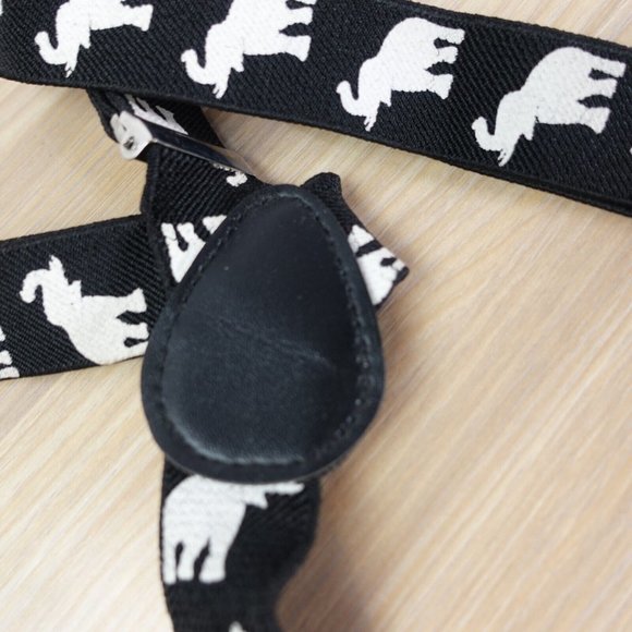 Suspender‎ Boy Black White Clip On Y Back Animal Elephant Adjustable Stretch - Picture 4 of 8